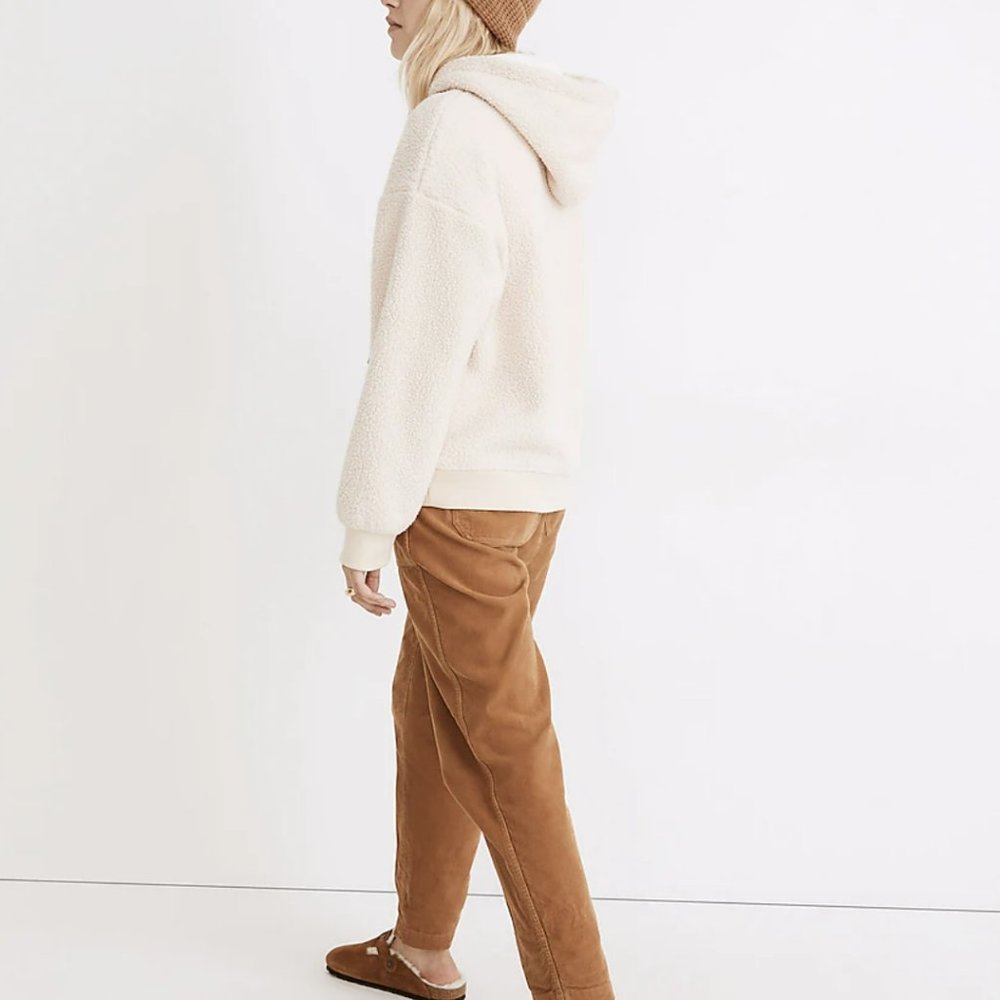 MADEWELL IVORY BROWN (RE)SOURCED FLEECE HOODED ZIP JACKET - Picture 4 of 5